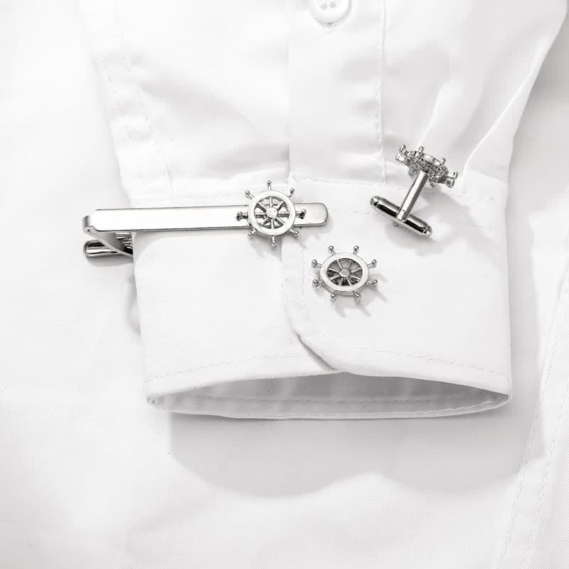 Set di 2 gemelli da uomo con fermacravatta e ancora da barca in argento da marinaio - image 1
