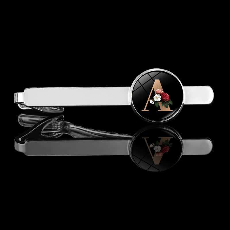 Set di 3 gemelli con fermacravatta e spilla a forma di fiore da uomo, 26 lettere maiuscole - image 3