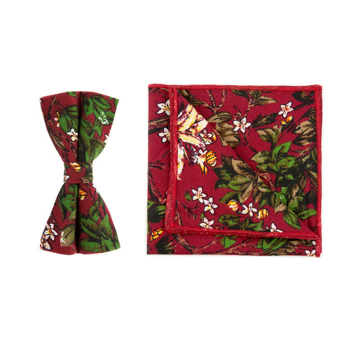 Set di 2 fazzoletti e papillon in cotone con motivo floreale da uomo - Rosso - Papillon + Sciarpa Quadrata - image 7