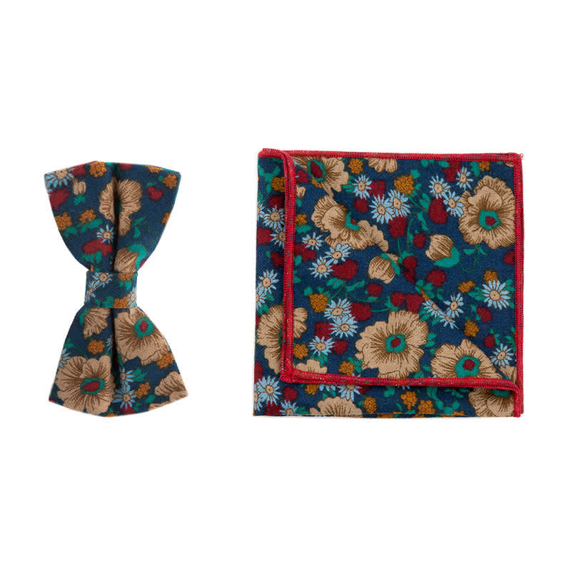 Set di 2 fazzoletti e papillon in cotone con motivo floreale da uomo