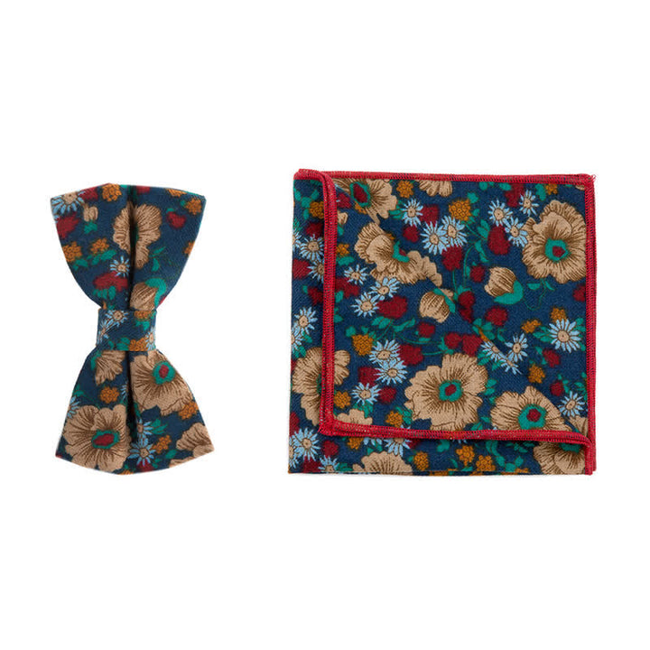 Set di 2 fazzoletti e papillon in cotone con motivo floreale da uomo