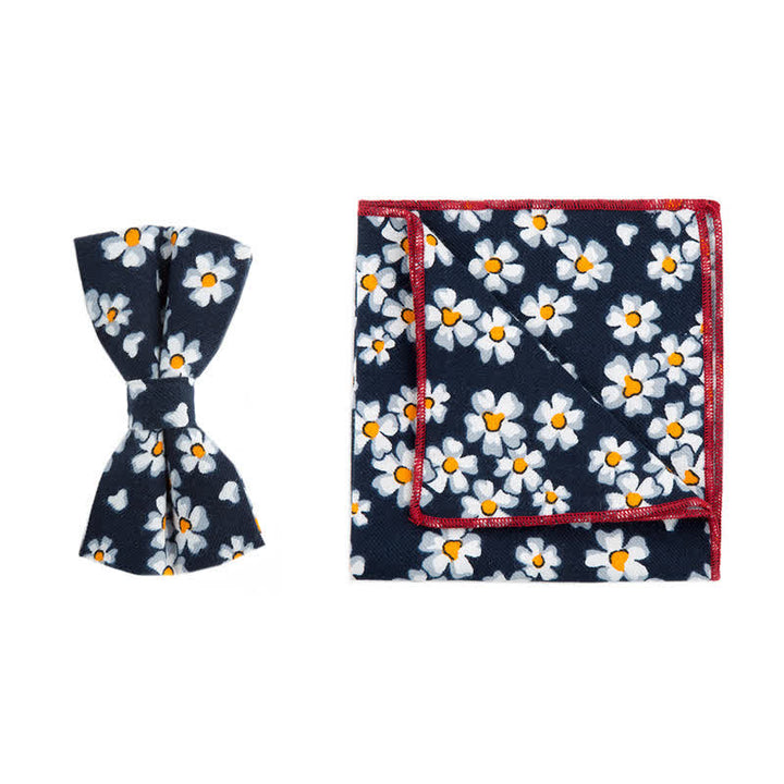 Set di 2 fazzoletti e papillon in cotone con motivo floreale da uomo