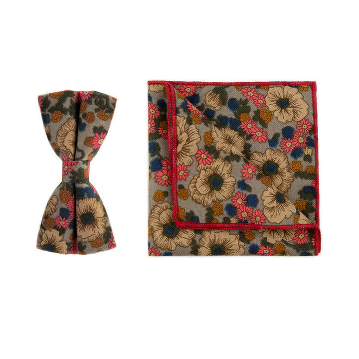 Set di 2 fazzoletti e papillon in cotone con motivo floreale da uomo