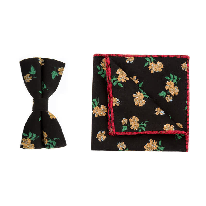 Set di 2 fazzoletti e papillon in cotone con motivo floreale da uomo