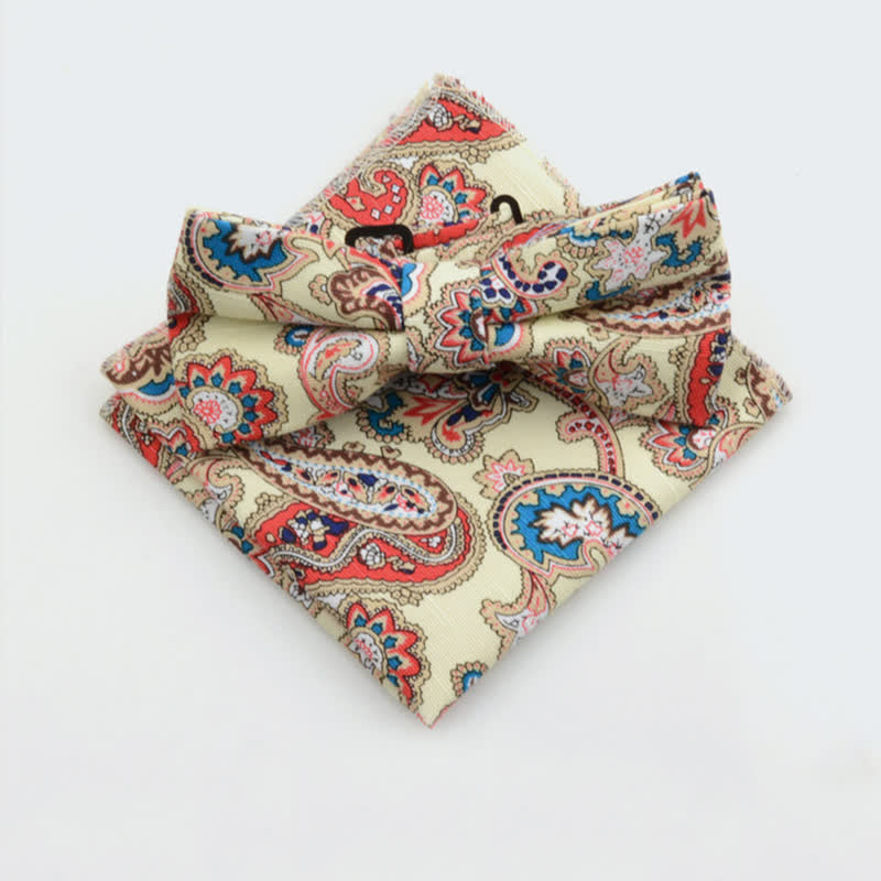 Set di 2 fazzoletti da taschino e papillon in cotone con motivo Paisley da uomo