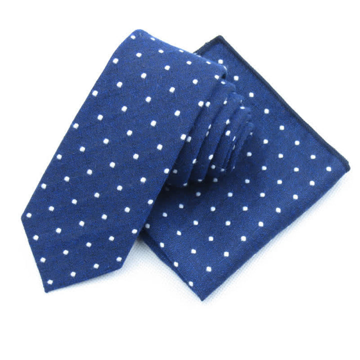 Set di 3 cravatte eleganti a pois da uomo - Marina - Cravatta + Fazzoletto - image 12