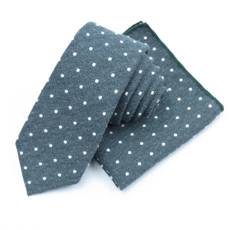 Set di 3 cravatte eleganti a pois da uomo - Verde scuro - Cravatta + Fazzoletto - image 33