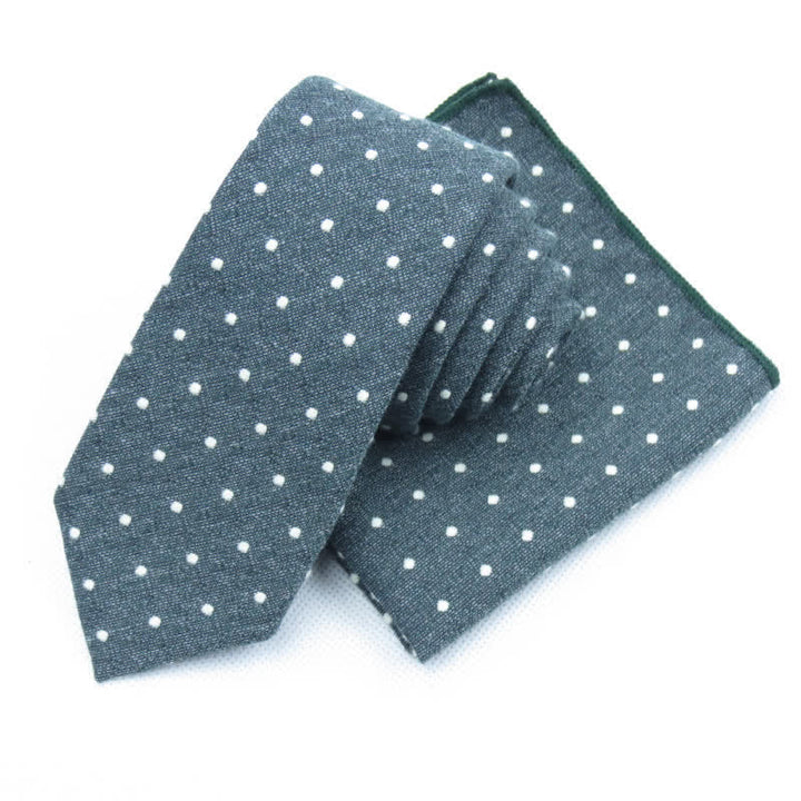 Set di 3 cravatte eleganti a pois da uomo - Verde scuro - Cravatta + Fazzoletto - image 33