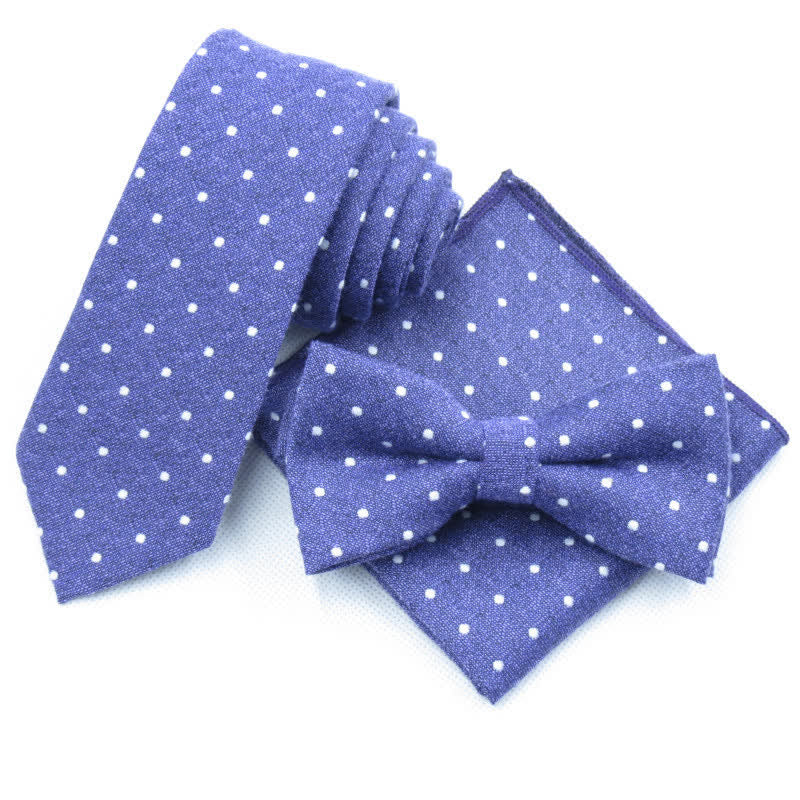 Set di 3 cravatte eleganti a pois da uomo - Viola - Papillon + Cravatta + Fazzoletto - image 27