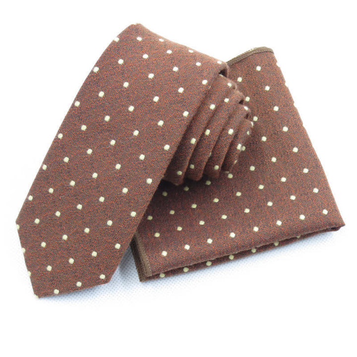 Set di 3 cravatte eleganti a pois da uomo - Marrone - Cravatta + Fazzoletto - image 22