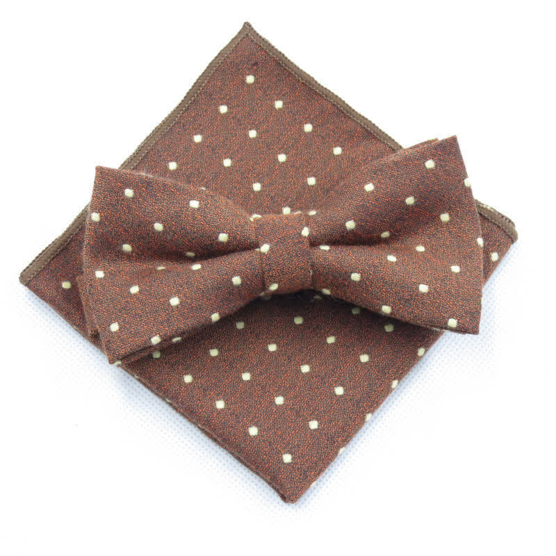 Set di 3 cravatte eleganti a pois da uomo - Marrone - Papillon + Fazzoletto - image 23