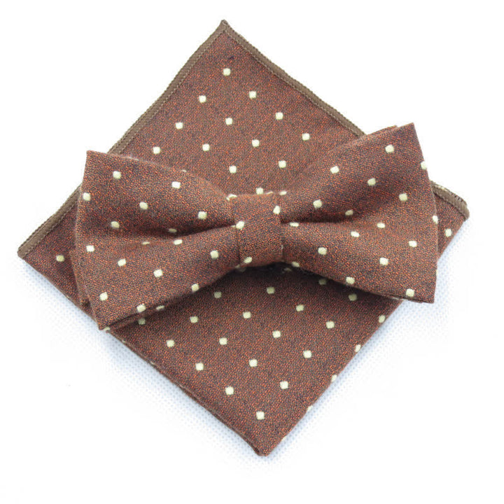 Set di 3 cravatte eleganti a pois da uomo - Marrone - Papillon + Fazzoletto - image 23