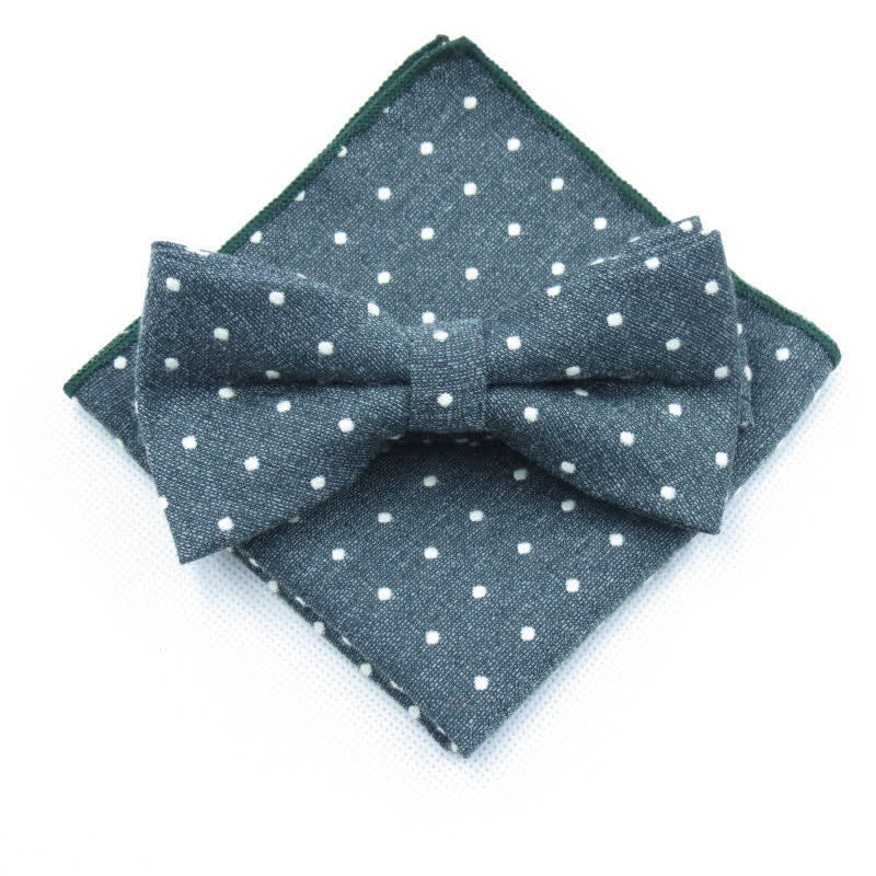 Set di 3 cravatte eleganti a pois da uomo - Verde scuro - Papillon + Fazzoletto - image 34