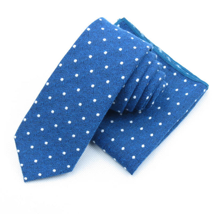 Set di 3 cravatte eleganti a pois da uomo - Blu - Cravatta + Fazzoletto - image 38