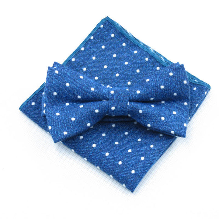 Set di 3 cravatte eleganti a pois da uomo - Blu - Papillon + Fazzoletto - image 39
