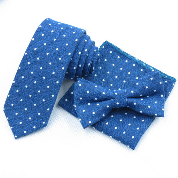 Set di 3 cravatte eleganti a pois da uomo - Blu - Papillon + Cravatta + Fazzoletto - image 37