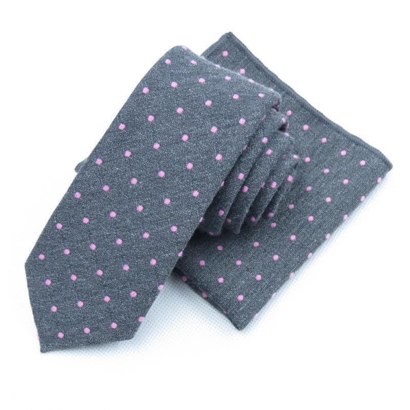 Set di 3 cravatte eleganti a pois da uomo - Grigio - Cravatta + Fazzoletto - image 17