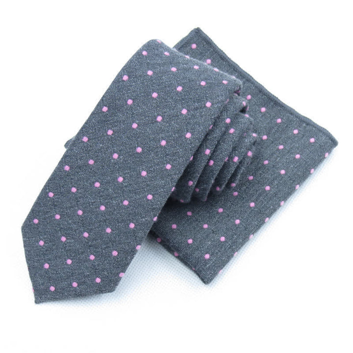 Set di 3 cravatte eleganti a pois da uomo - Grigio - Cravatta + Fazzoletto - image 17
