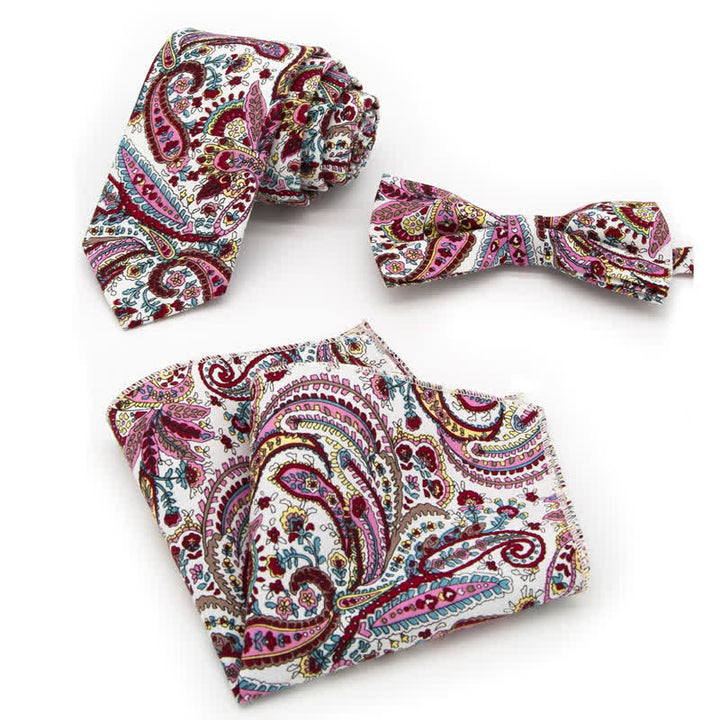 Set di 3 cravatte a farfalla in cotone con motivo Paisley da uomo - Stile n. 1 - Papillon + Cravatta + Fazzoletto - image 0