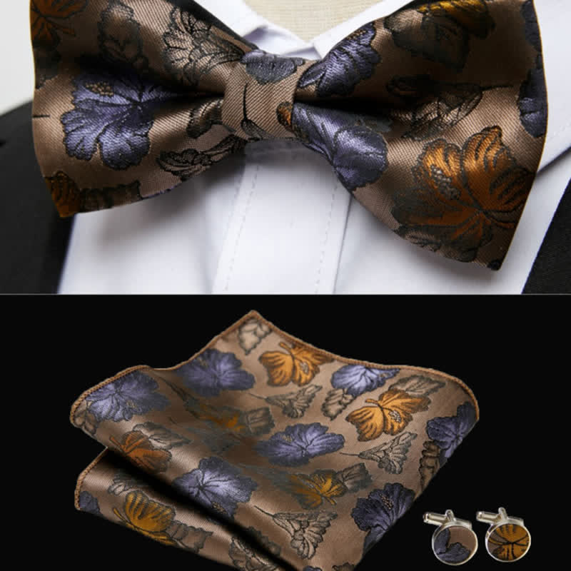 Set di 3 gemelli da taschino con papillon e foglie d'acero cadenti da uomo - image 1