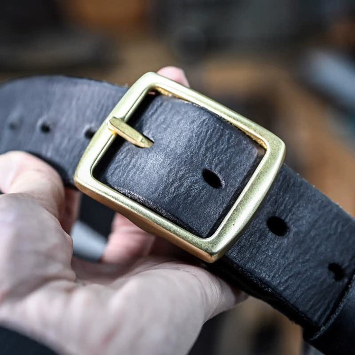 Cintura casual in pelle invecchiata fatta a mano con fibbia in ottone - Nero - 42 - image 32