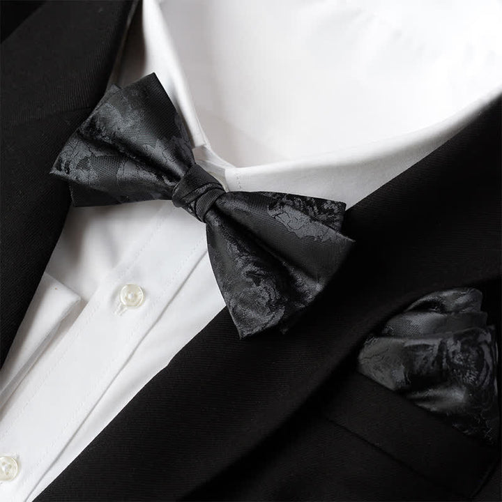 Set di 2 papillon a doppio strato con fazzoletto da taschino elegante da uomo con motivo floreale
