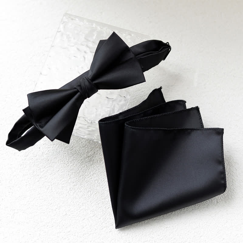Set di 2 papillon a doppio strato con fazzoletto da taschino elegante da uomo con motivo floreale
