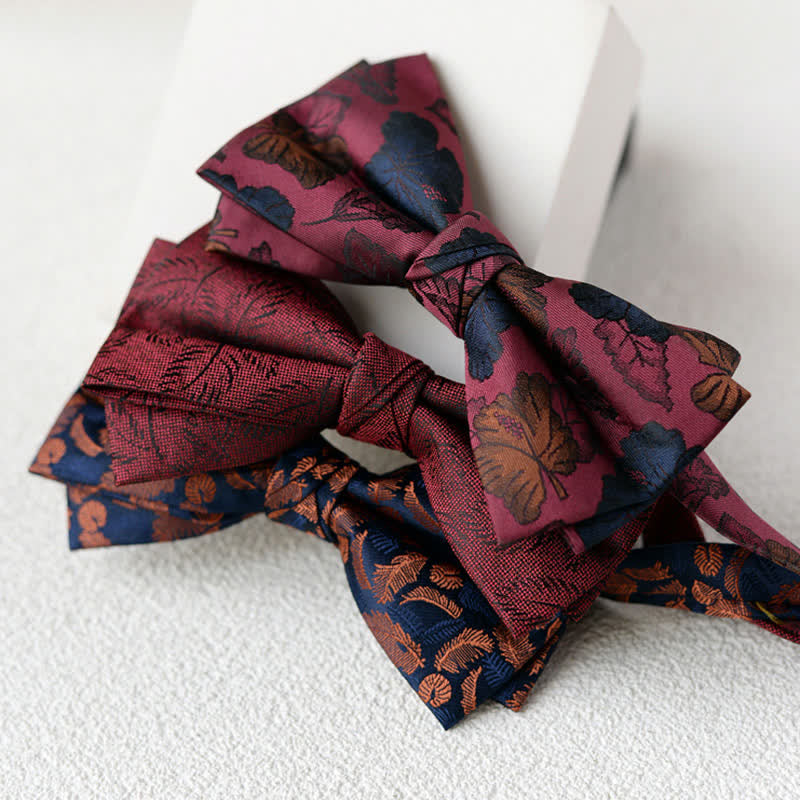 Set di 2 papillon a doppio strato con fazzoletto da taschino elegante da uomo con motivo floreale