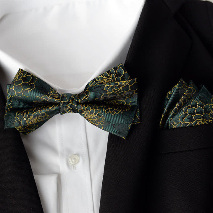 Set di 2 papillon a doppio strato con fazzoletto da taschino elegante da uomo con motivo floreale