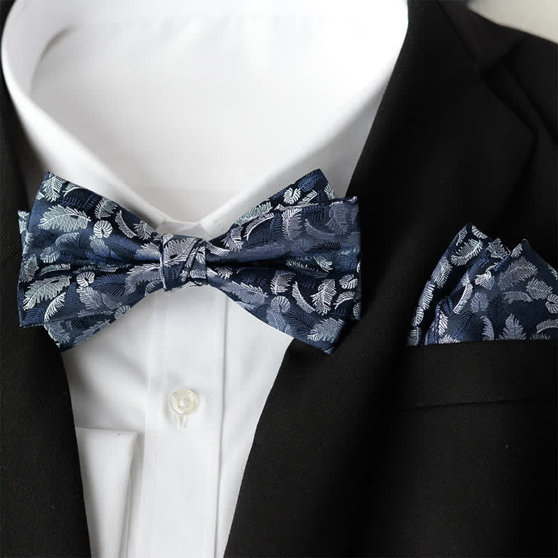 Set di 2 papillon a doppio strato con fazzoletto da taschino elegante da uomo con motivo floreale