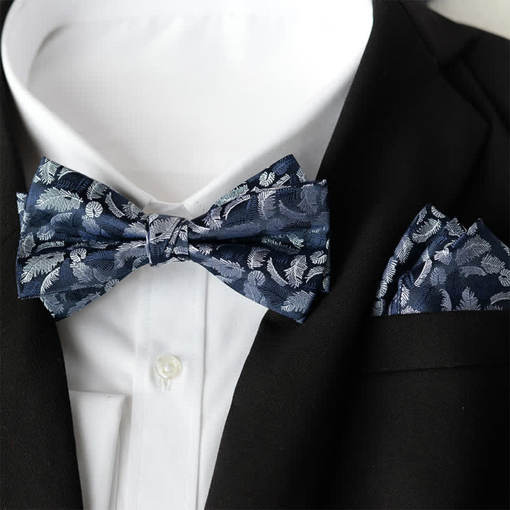 Set di 2 papillon a doppio strato con fazzoletto da taschino elegante da uomo con motivo floreale