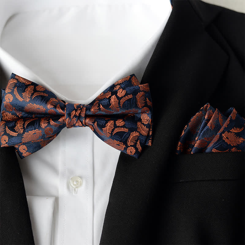 Set di 2 papillon a doppio strato con fazzoletto da taschino elegante da uomo con motivo floreale