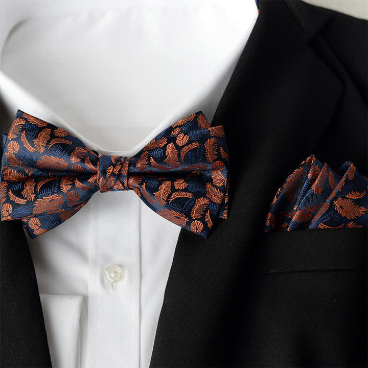 Set di 2 papillon a doppio strato con fazzoletto da taschino elegante da uomo con motivo floreale