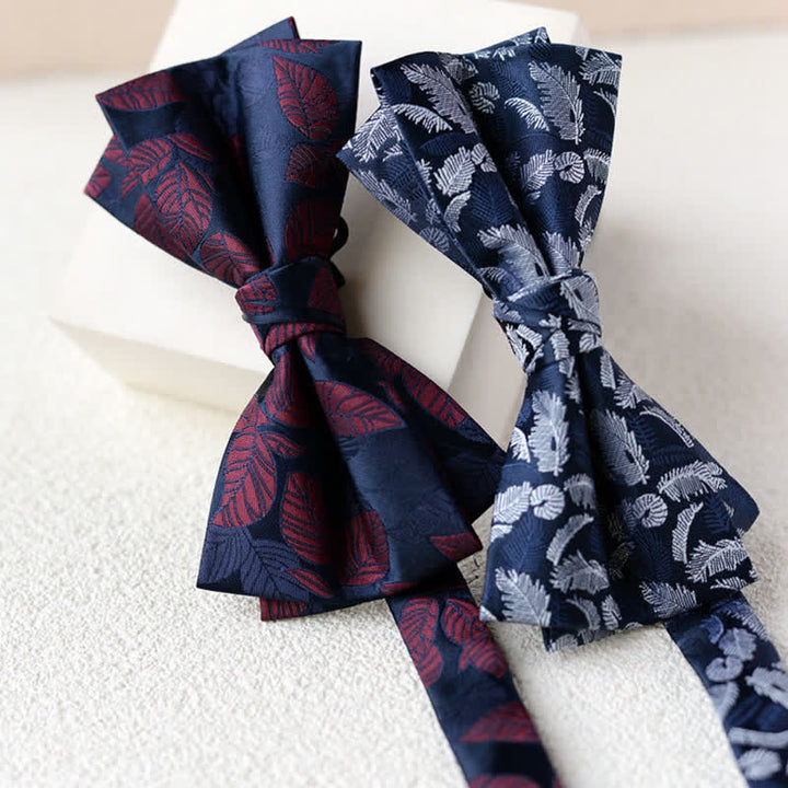 Set di 2 papillon a doppio strato con fazzoletto da taschino elegante da uomo con motivo floreale