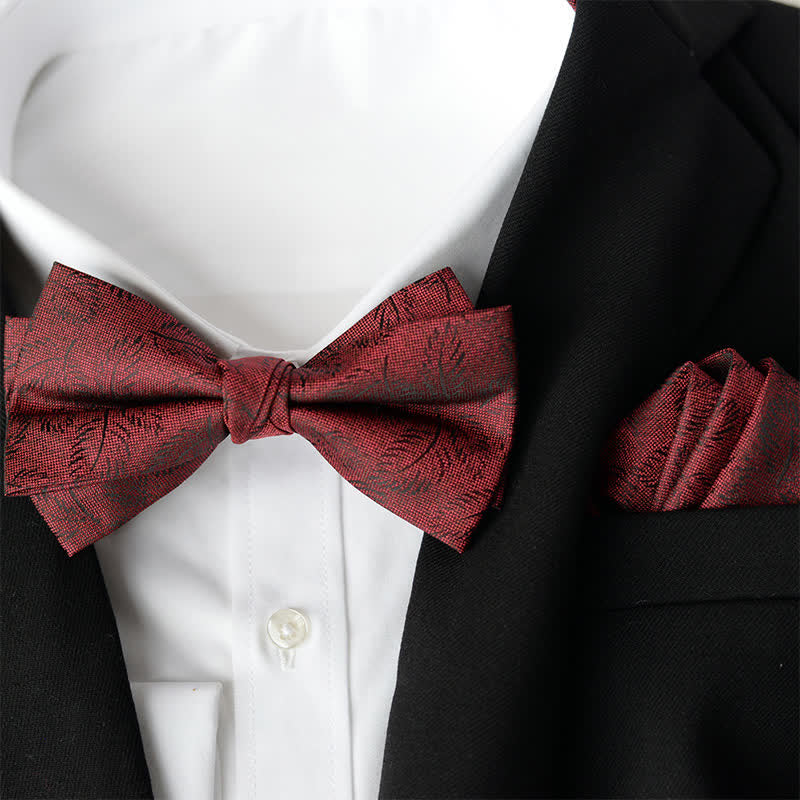 Set di 2 papillon a doppio strato con fazzoletto da taschino elegante da uomo con motivo floreale
