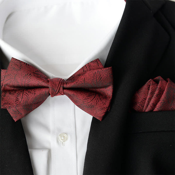 Set di 2 papillon a doppio strato con fazzoletto da taschino elegante da uomo con motivo floreale