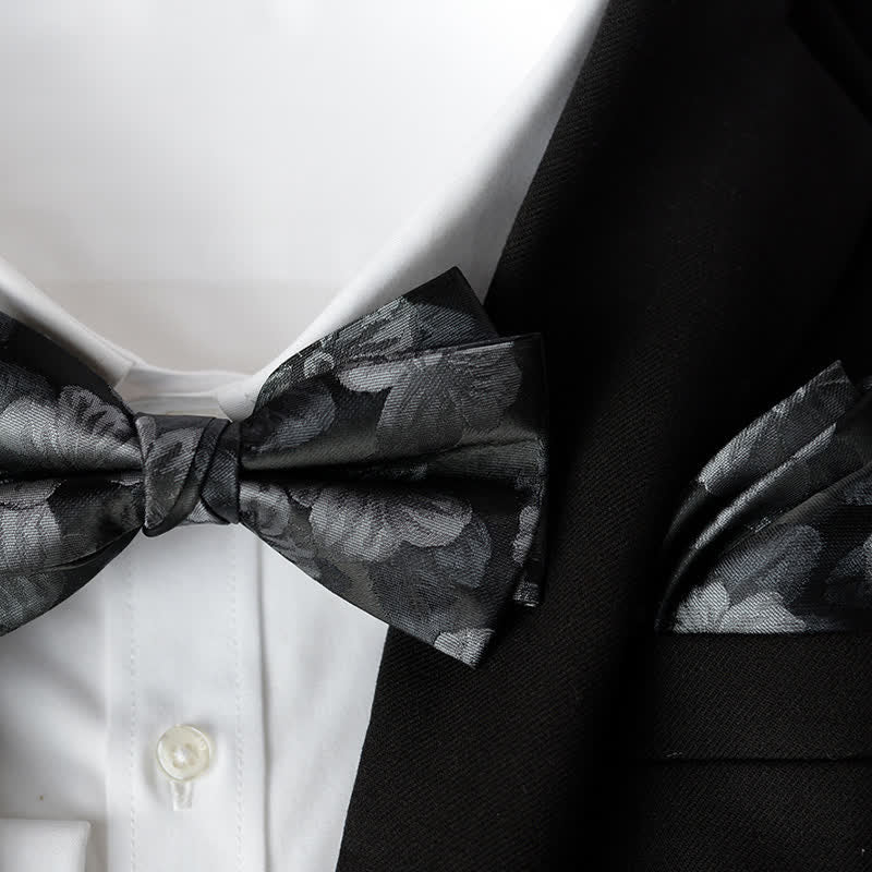 Set di 2 papillon a doppio strato con fazzoletto da taschino elegante da uomo con motivo floreale