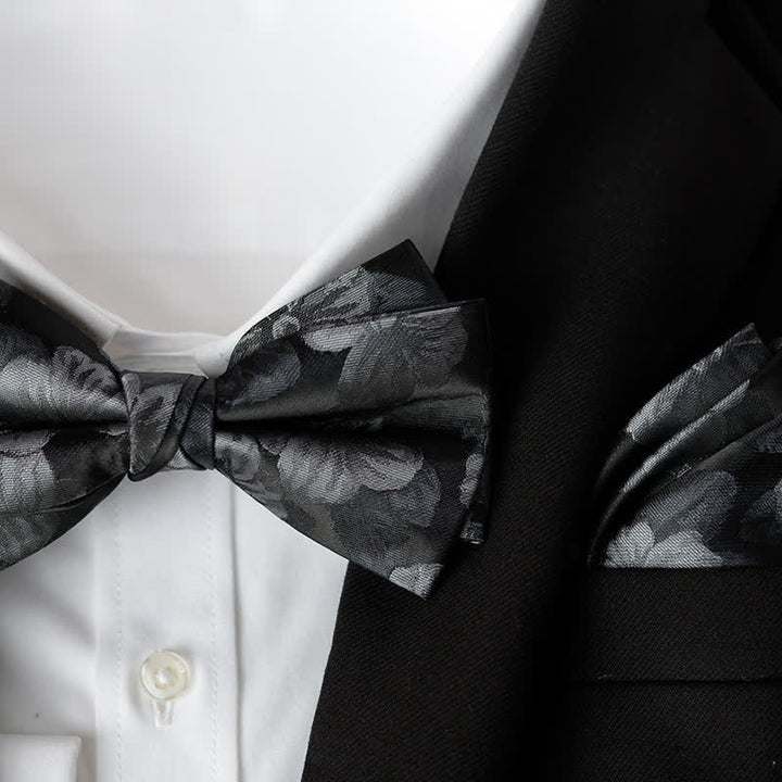 Set di 2 papillon a doppio strato con fazzoletto da taschino elegante da uomo con motivo floreale