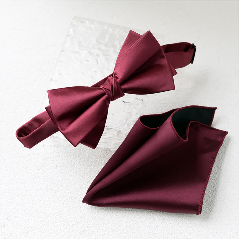 Set di 2 papillon a doppio strato con fazzoletto da taschino elegante da uomo con motivo floreale