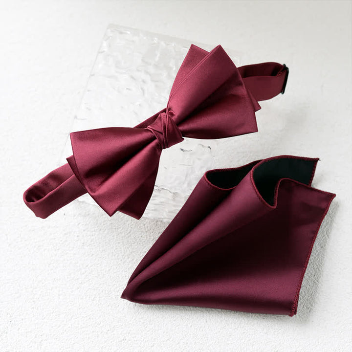 Set di 2 papillon a doppio strato con fazzoletto da taschino elegante da uomo con motivo floreale
