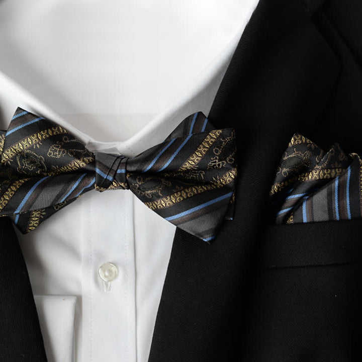 Set di 2 papillon a doppio strato con fazzoletto da taschino elegante da uomo con motivo floreale