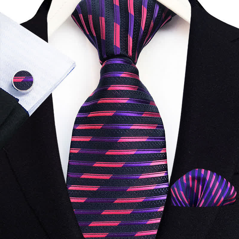 Set di 3 cravatte da uomo a strisce viola e rosa - Viola reale e rosa - image 0