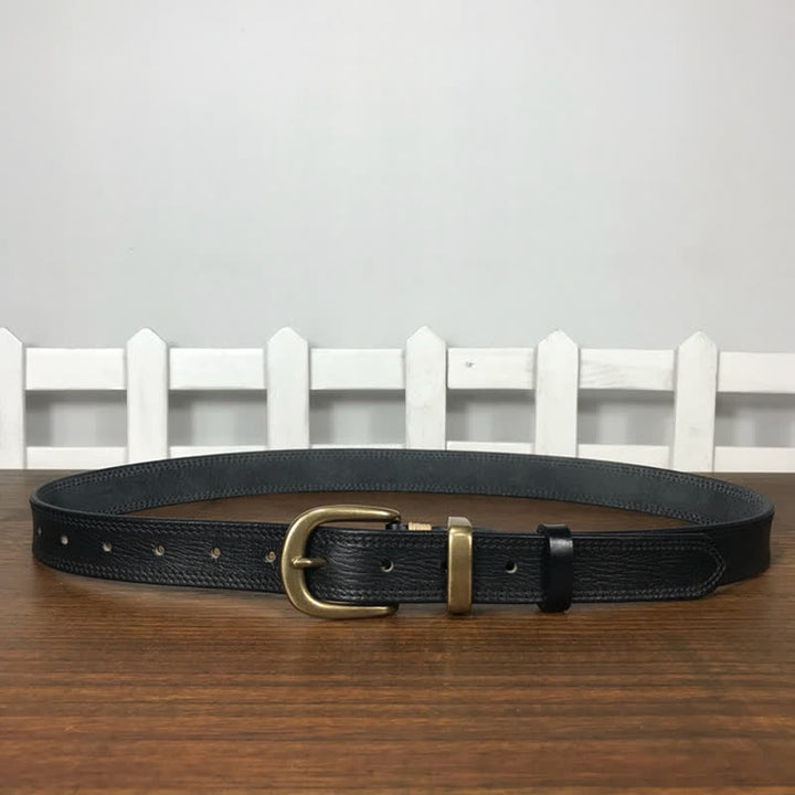 Cintura stretta in pelle con fibbia in ottone e doppia cucitura da donna