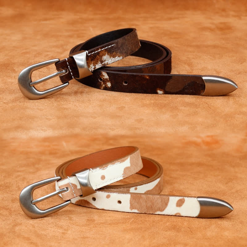 Cintura in pelle con fibbia argentata classica stampata in pelliccia sintetica