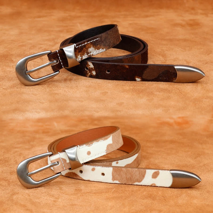 Cintura in pelle con fibbia argentata classica stampata in pelliccia sintetica - image 4