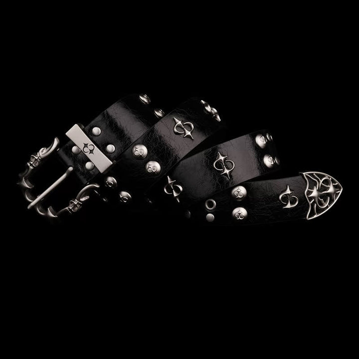 Cintura in pelle nera da motociclista con design punk silver rivets - image 1