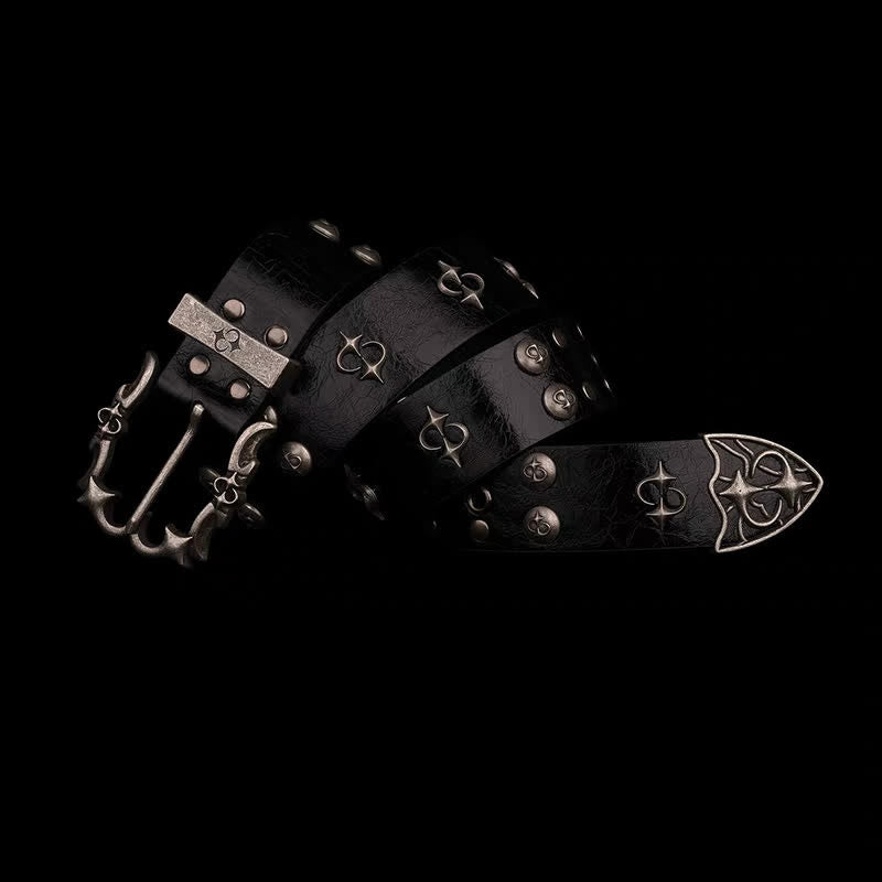 Cintura in pelle nera da motociclista con design punk silver rivets - image 2