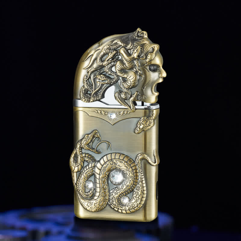 Accendino ricaricabile a butano con strass intarsiati a forma di serpente - Bronzo - image 8