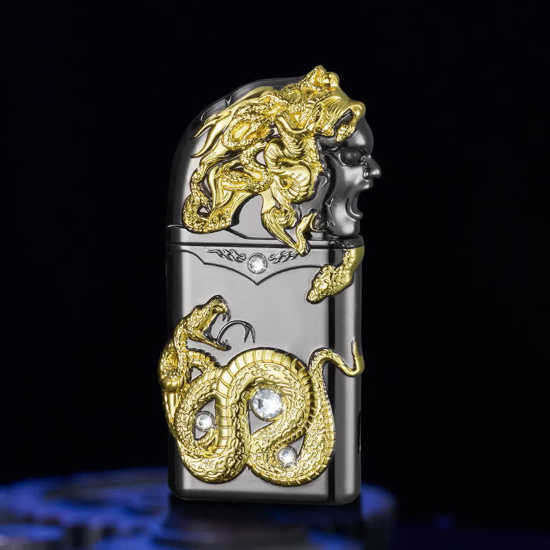 Accendino ricaricabile a butano con strass intarsiati a forma di serpente - Oro e nero - image 2
