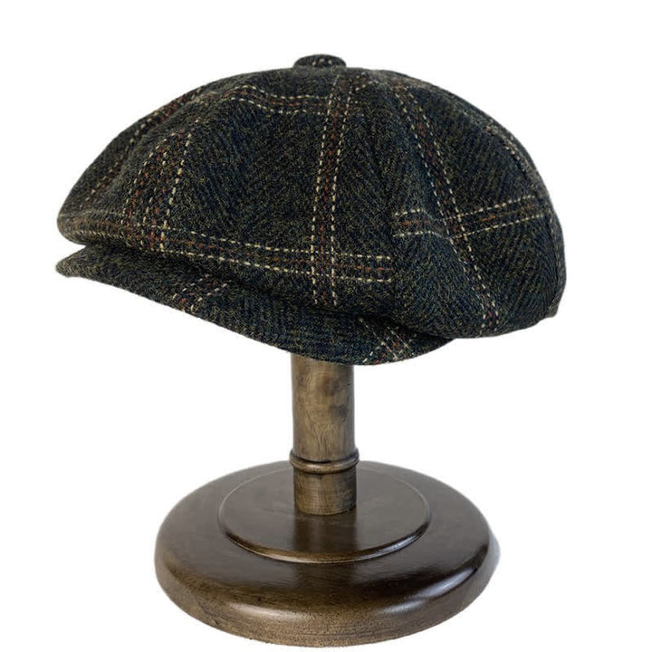 Cappello basco ottagonale da pittore britannico a quadri retrò verde scuro - image 1